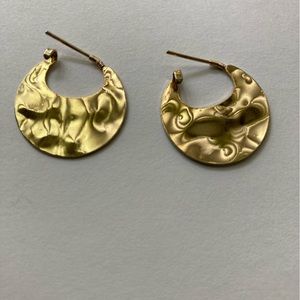 Vintage 14k Yellow Gold 1” Hammered Convex/Concave Earrings